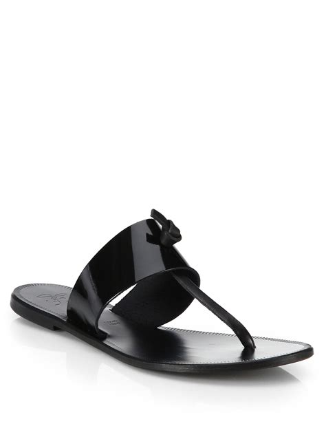 Black Patent Leather Thong Sandals 